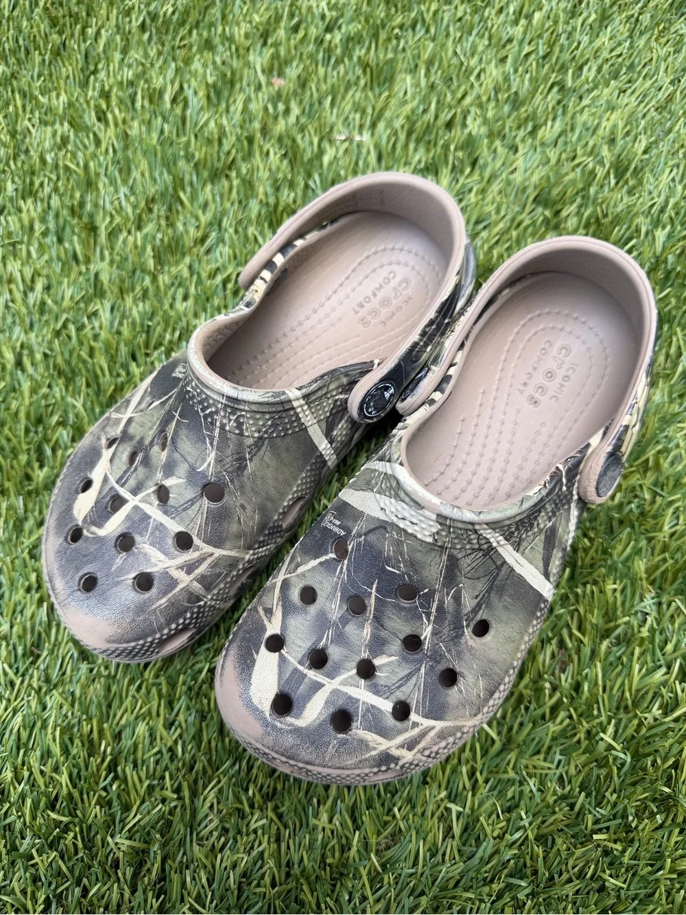 CROCS Kids' Camo Slip-On Clog in Green and Tan